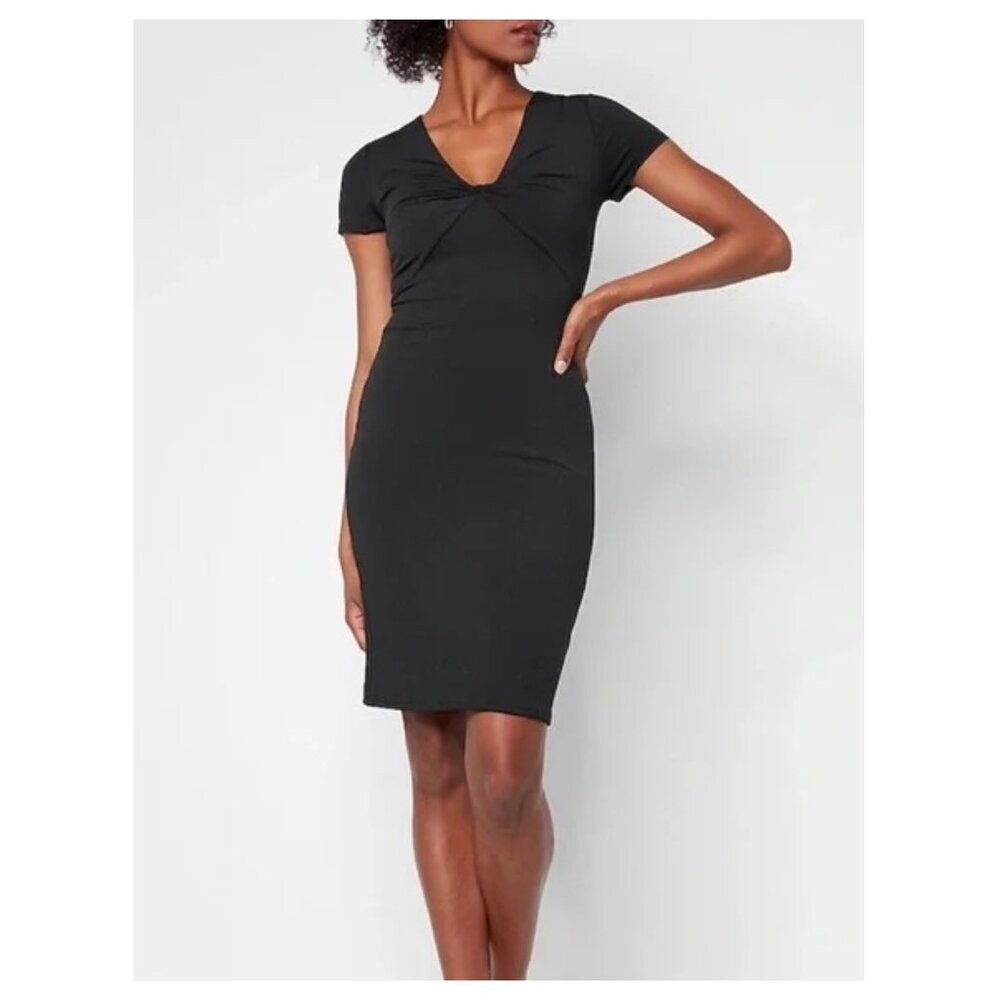 Express Body Contour Women's Bodycon Dress Size L Stretch Knot Front Career Work